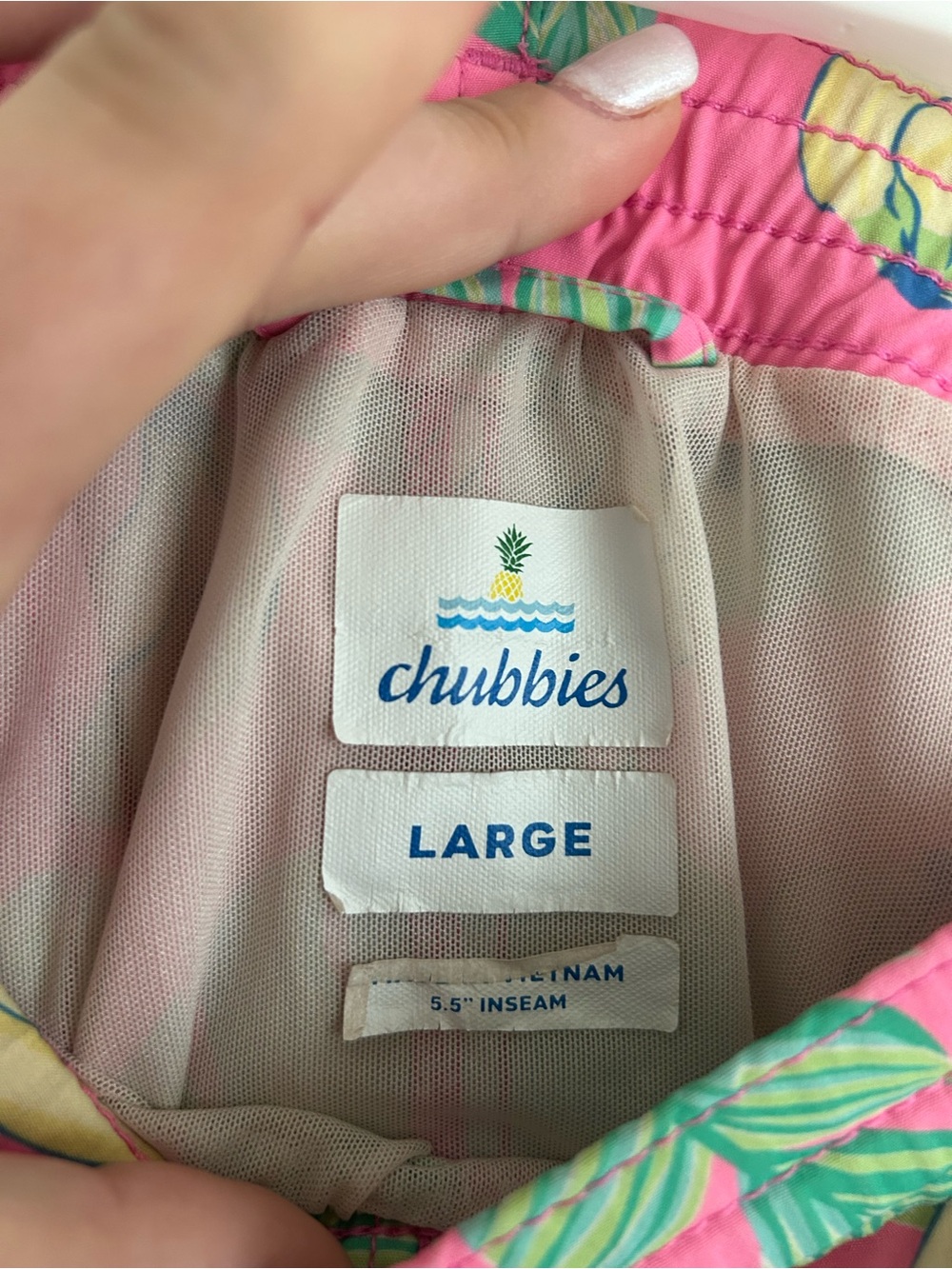Chubbies Men's Tropical Banana Print Pink Swim Shorts L Elastic Waist Drawstring - Picture 6 of 8